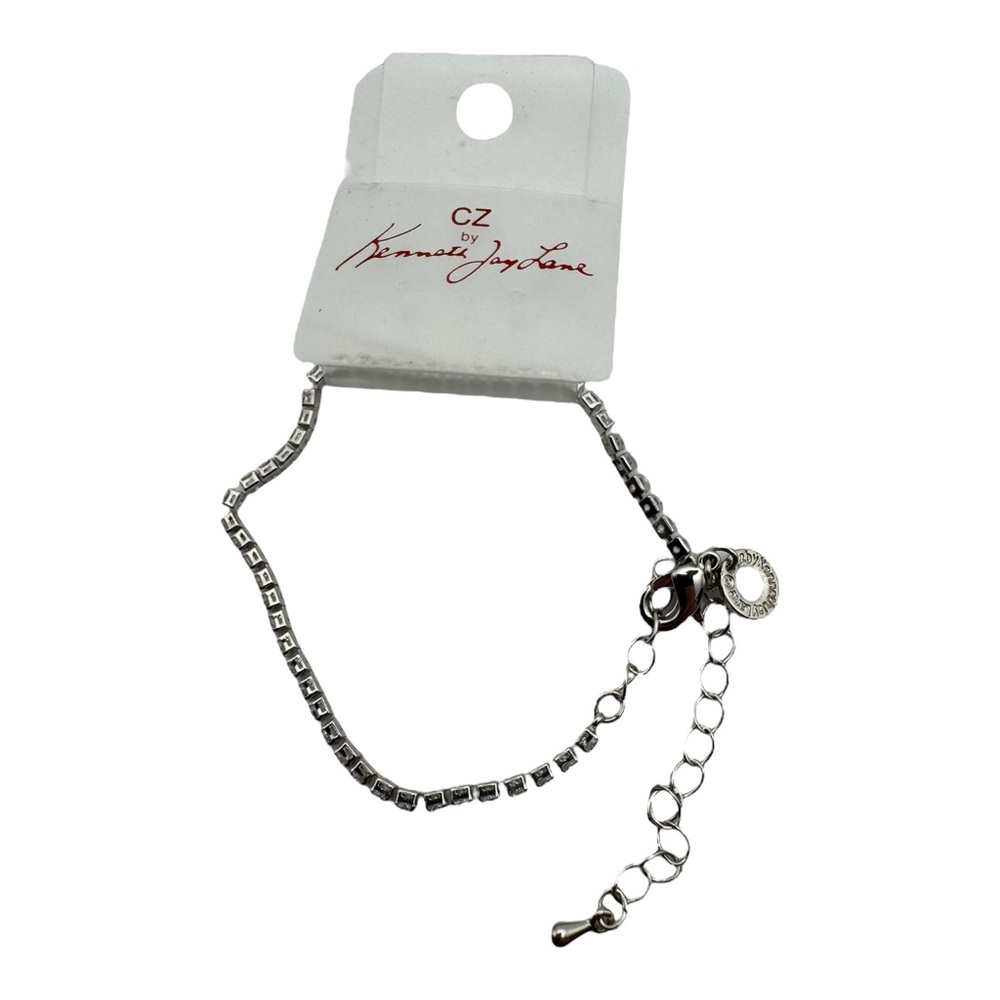 Kenneth Jay Lane CZ Silver-Tone‎ Tennis Bracelet Adjustable Chain NWT